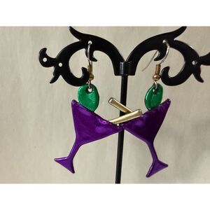 Mardi Gras-themed dangle earrings